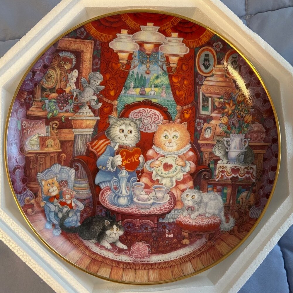 Franklin Mint "Whisker Wuv" February Collector Plate in the Bill Bell Cat Series